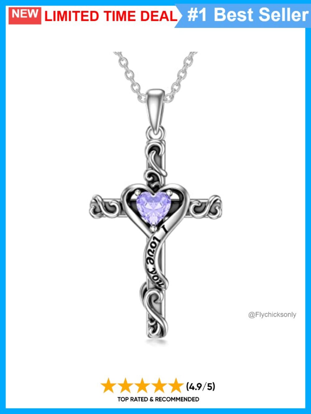 925 Sterling Silver Cross Necklace June Birthstone Heart Pendant 18in